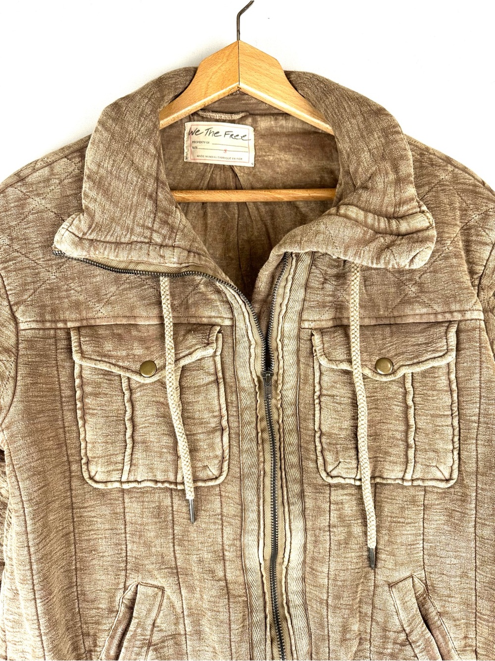 We the Free Luna Cozy Bomber Jacket Distressed Brown - Picture 4 of 16